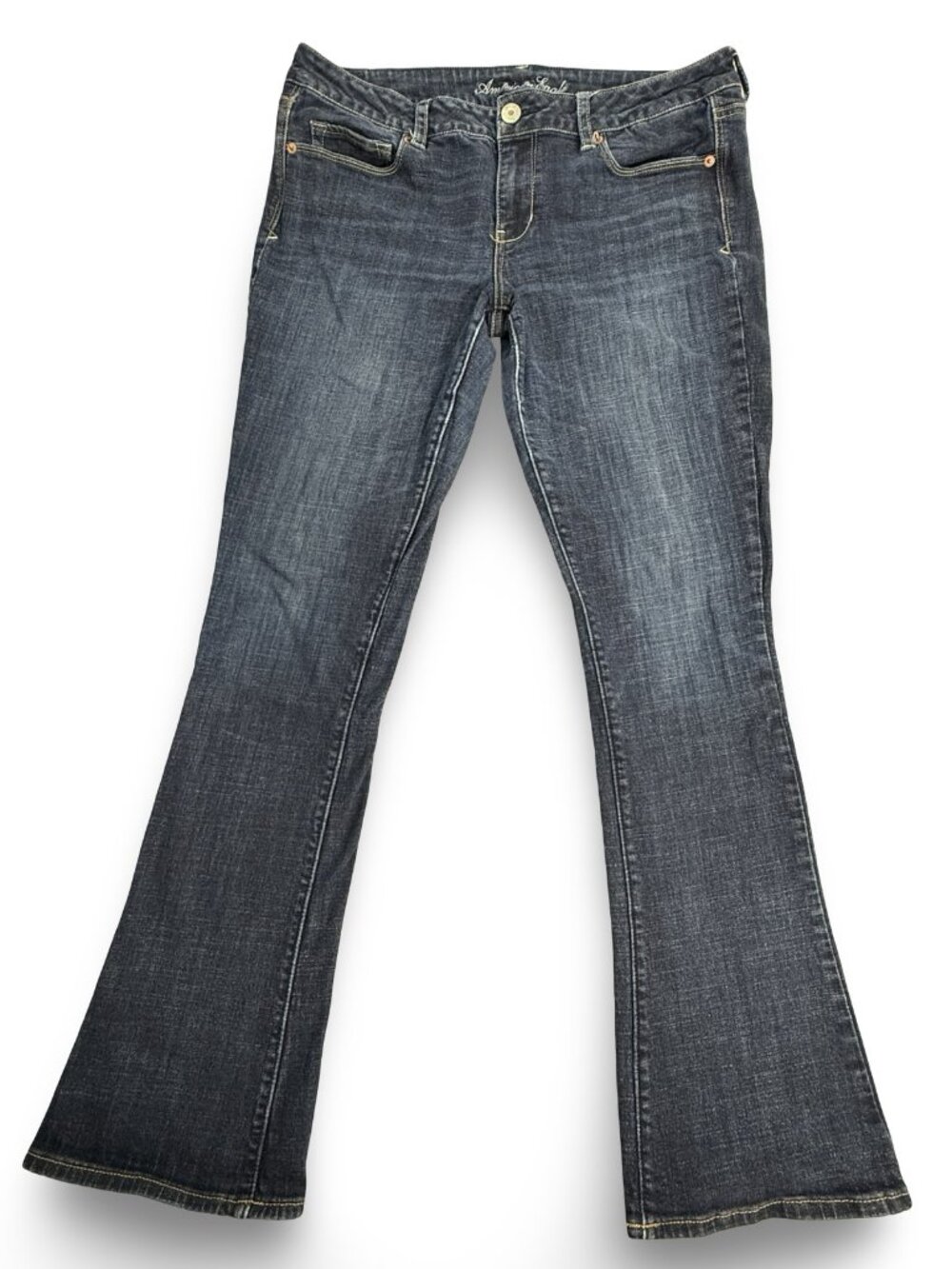 American Eagle Skinny Kick Bootcut Jeans Womens 16 Long Blue Medium Wash Sequin
